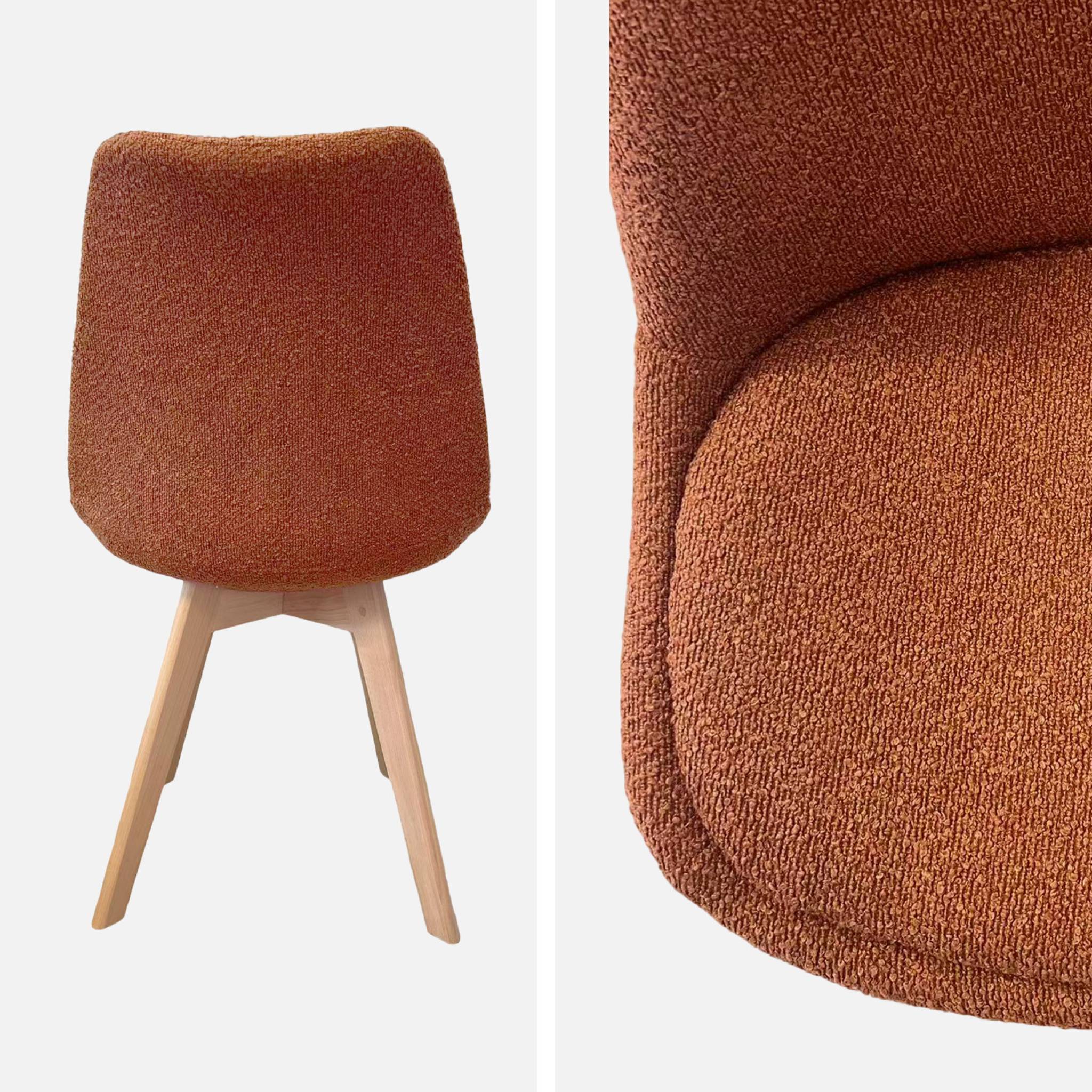 Lot de 4 chaises scandinaves revêtement bouclette texturée terracotta. pieds bois de hêtre - Nils