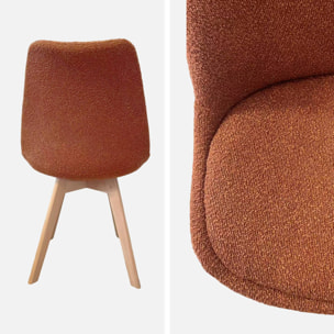 Lot de 4 chaises scandinaves revêtement bouclette texturée terracotta. pieds bois de hêtre - Nils