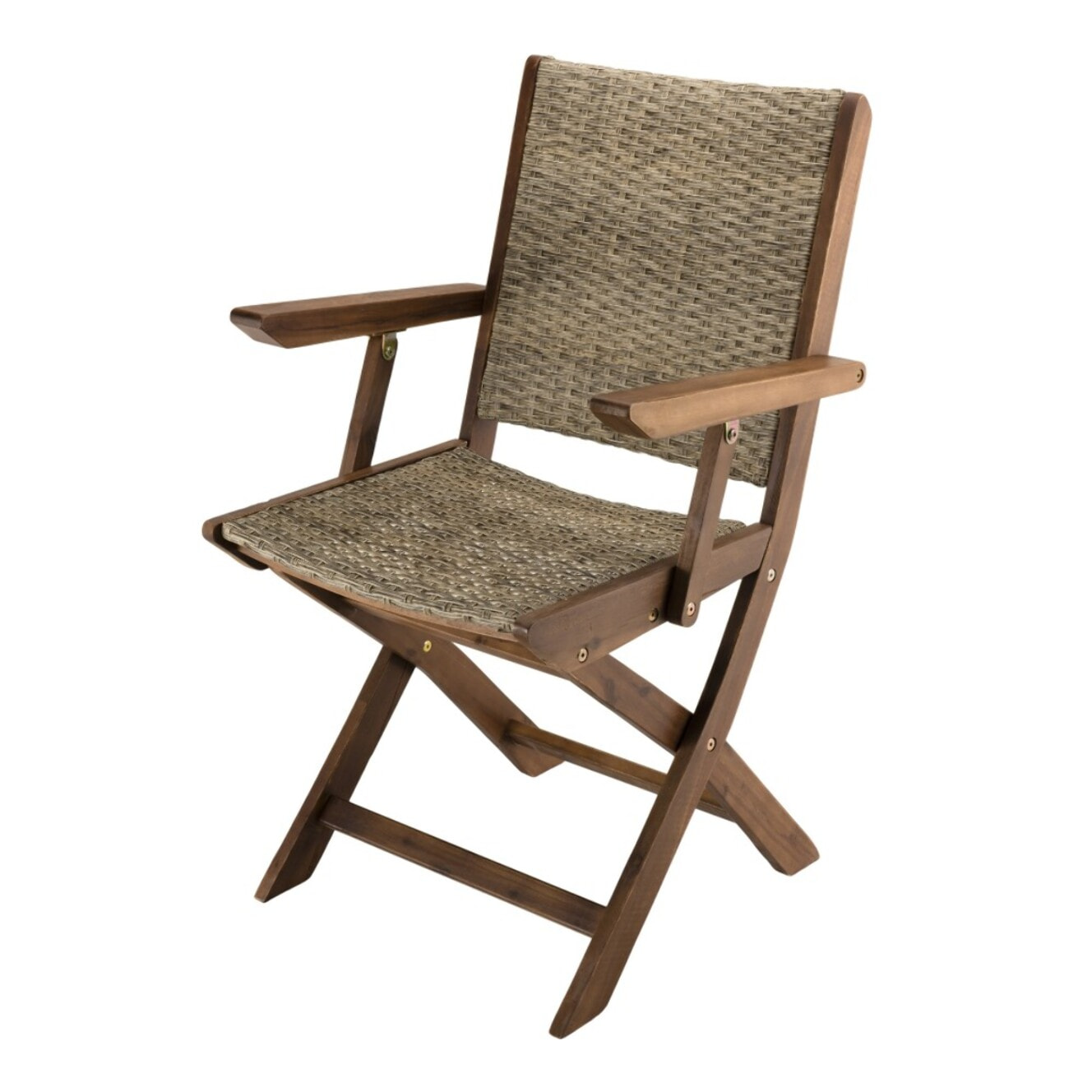 VICK - Ensemble de 2 fauteuils de jardin pliants en bois Acacia et rotin synthétique