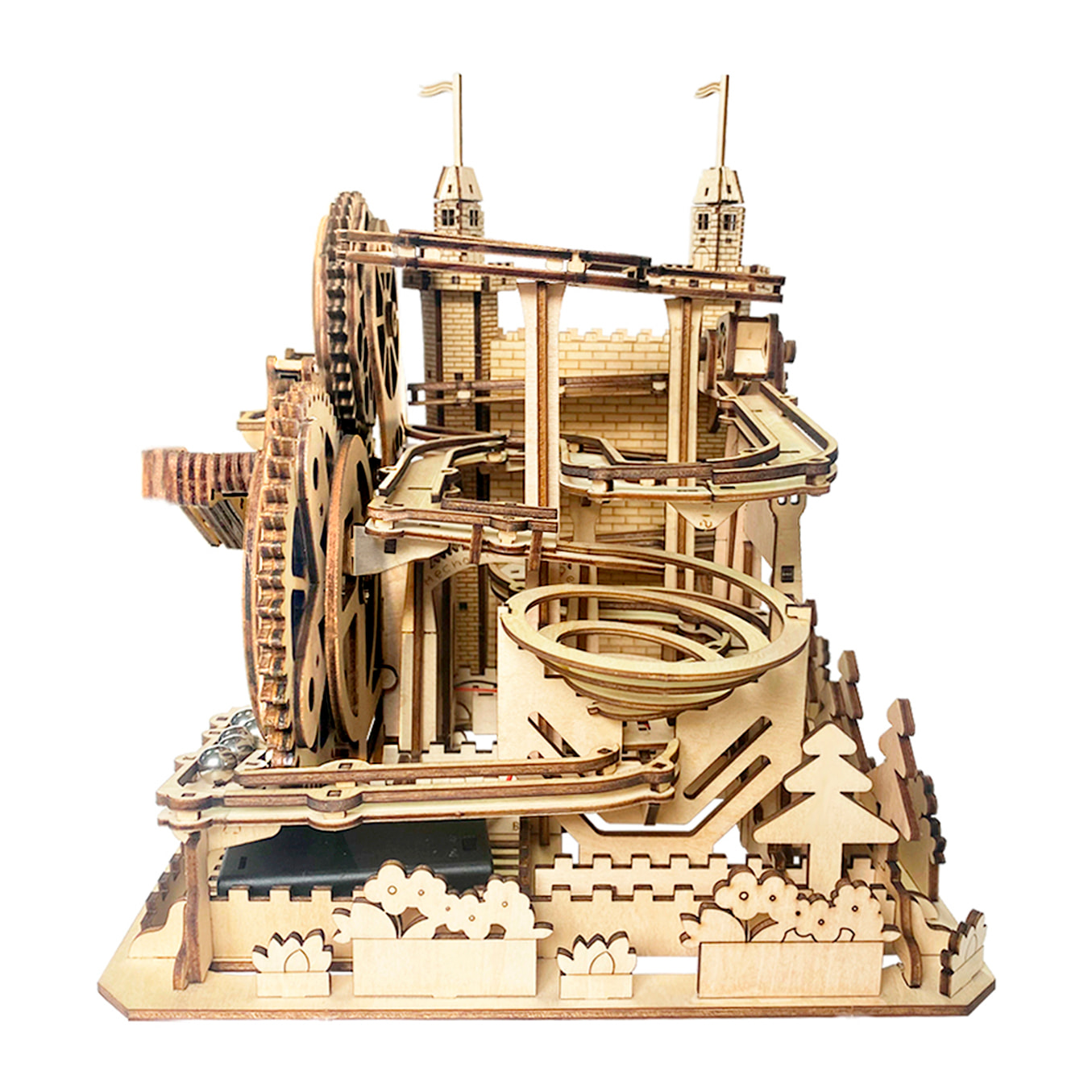 Maqueta de Madera 3D, con movimiento mecánico diseño de Pista de bolas Castillo. 400 piezas.