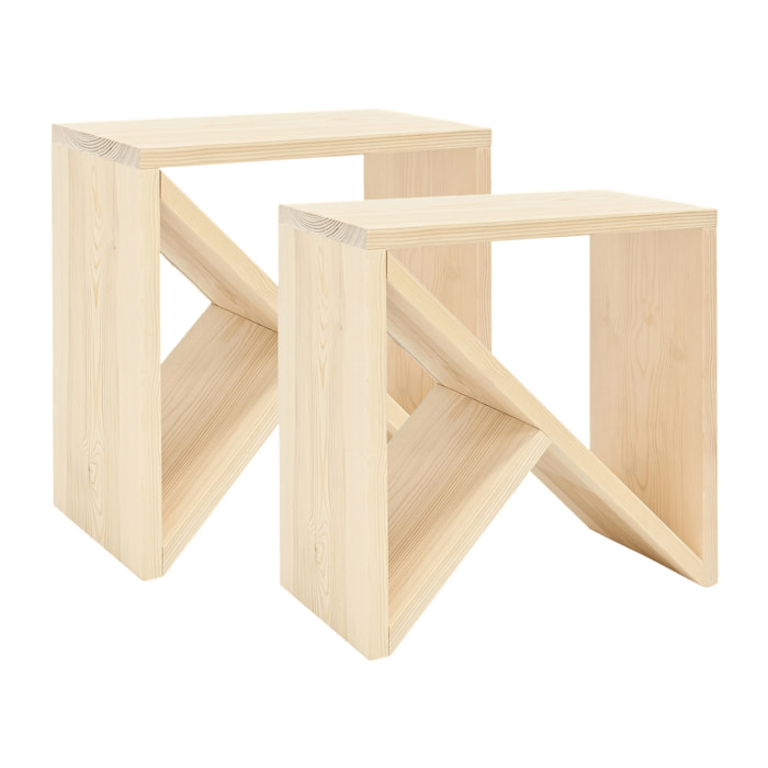 Pack 2 tables en bois massif ton naturel en différentes tailles