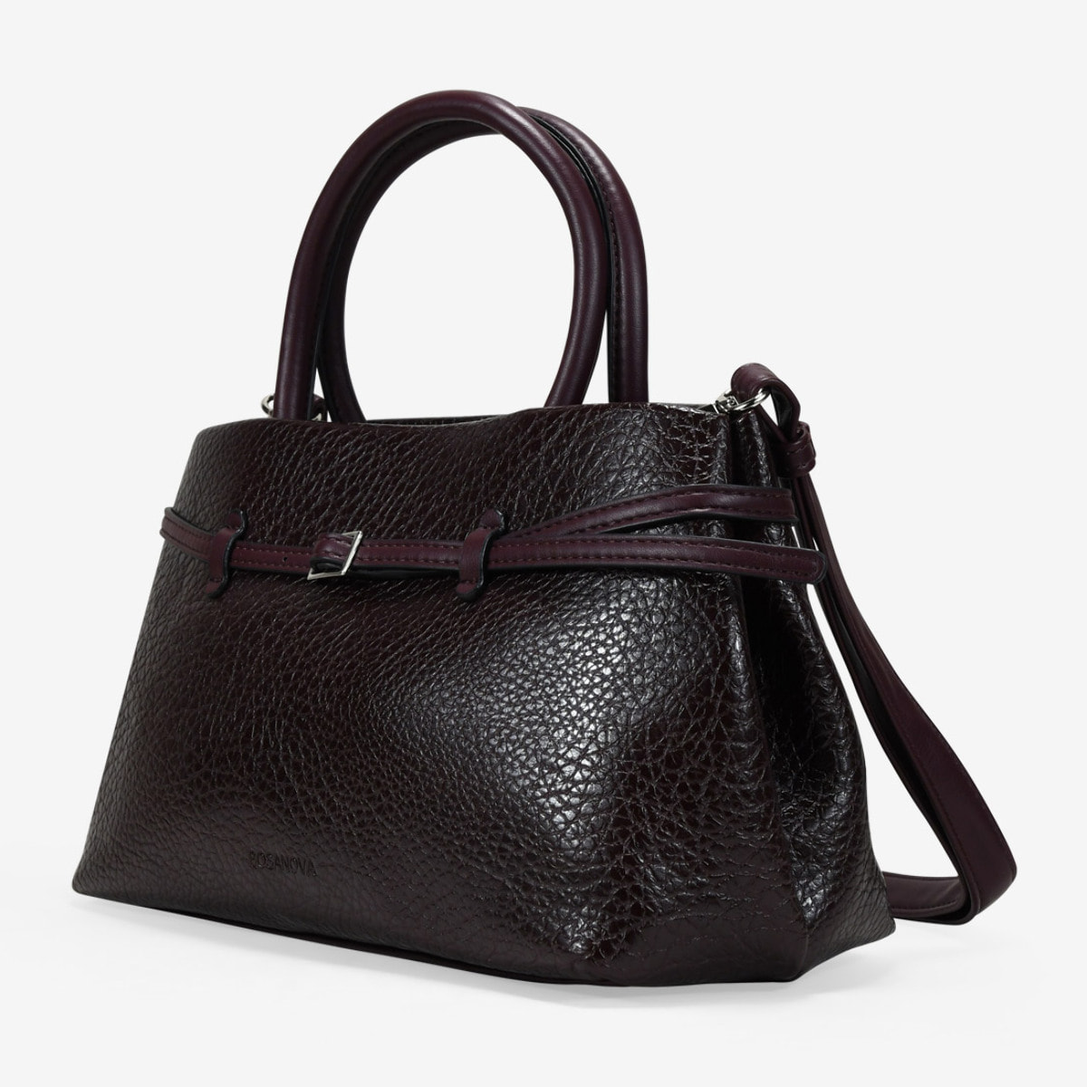 Bolso de mano burdeos con cinturón y hebilla