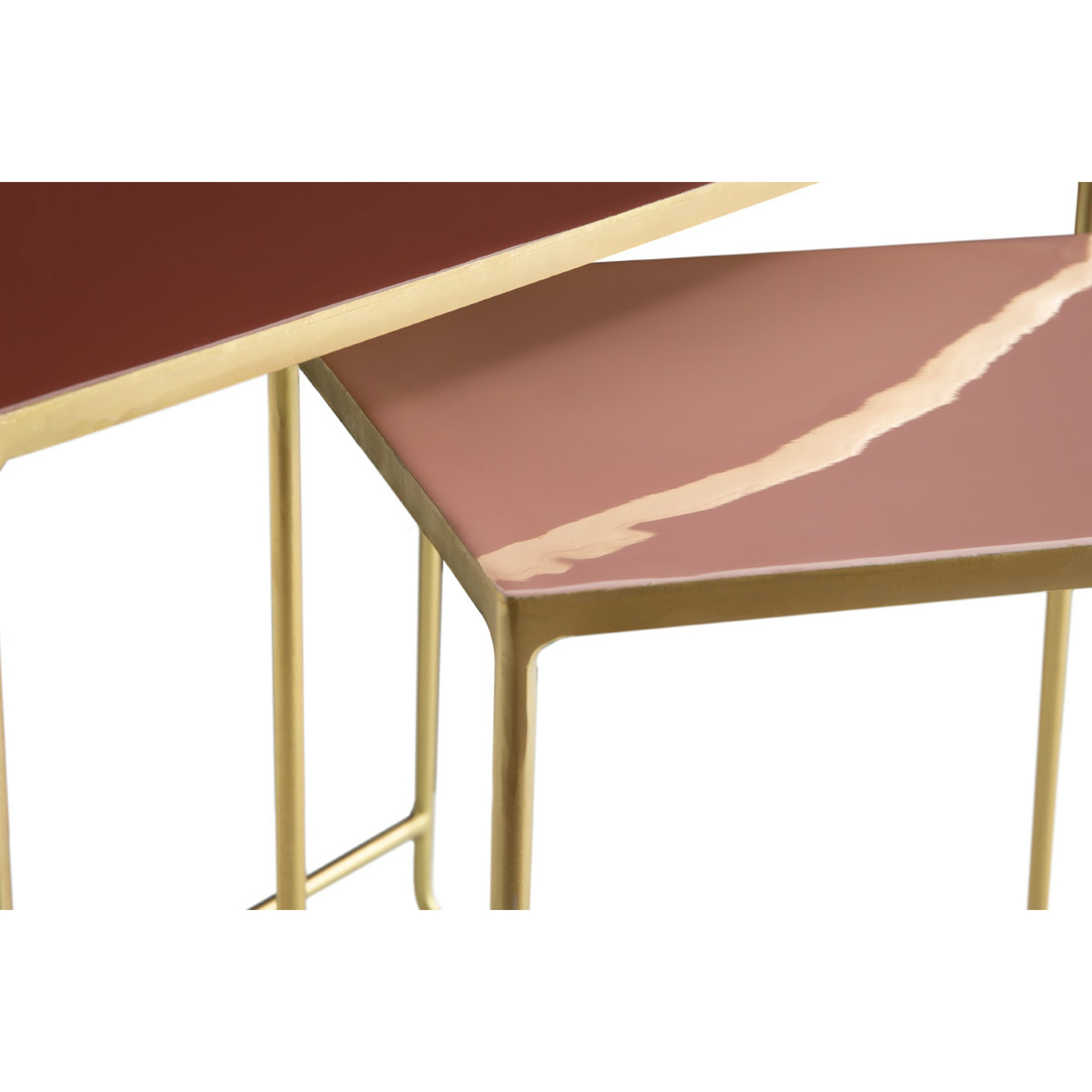 Tables basses gigognes rectangulaires design terracotta, rose et métal doré (lot de 2) WESS