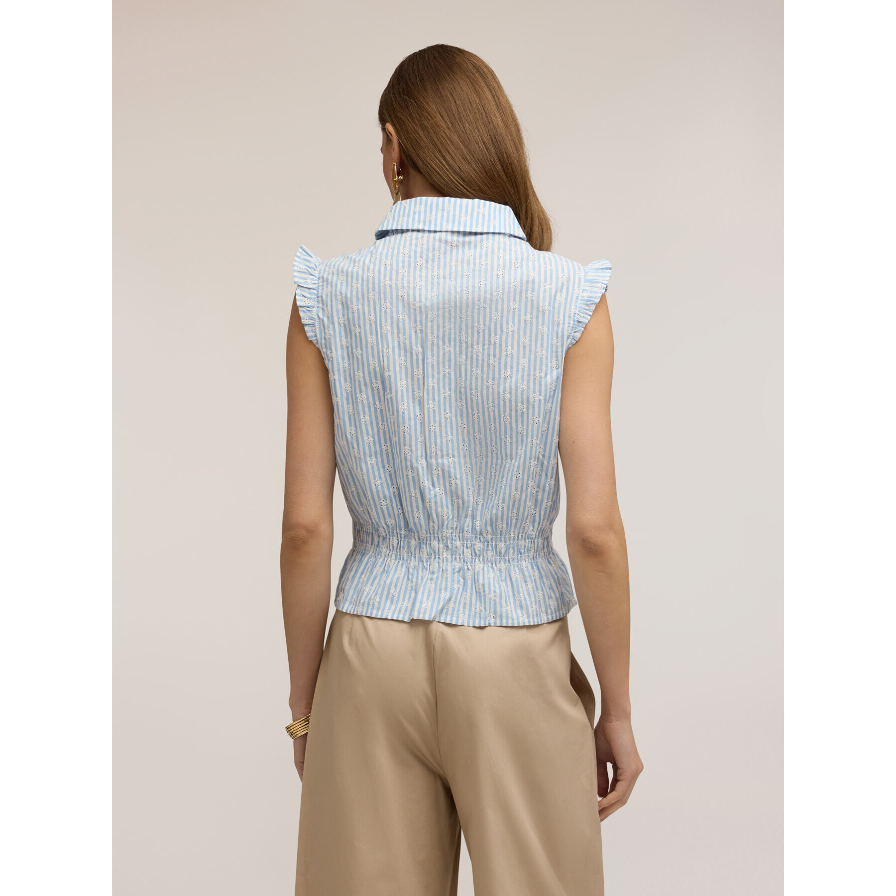 Motivi - Camicia senza maniche in popeline ricamato - Azzurro