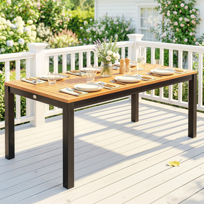 Mesa de Comedor de Jardín de Madera de Acacia, Mesa de Terraza Exterior Rectangular 150x75x75 cm con Tablero de Listones, Orificio Sombrilla para 6 Personas, Carga 80 kg, para Patio, Natural
