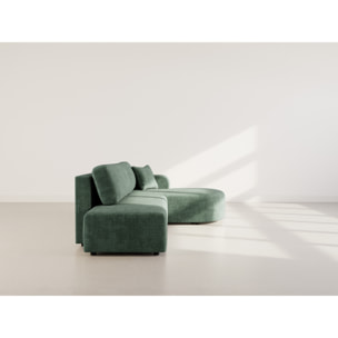 Miro - Canapé d'angle droit 4 places convertible avec coffre en velours texturé - Vert