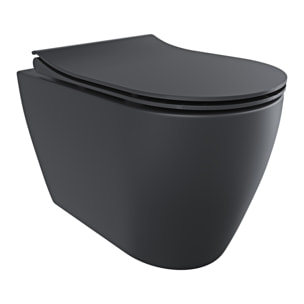 Coppia Sanitari Filomuro Filo Muro Filo Parete Vaso WC E Bidet Design Moderno Ceramica Copriwater Chiusura Soft Close Chiusura Rallentata Nero Opaco