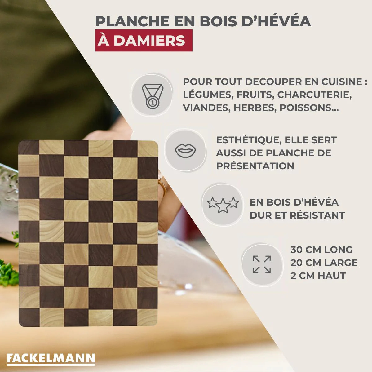 Planche à découper en hévéa Fackelmann Boissellerie
