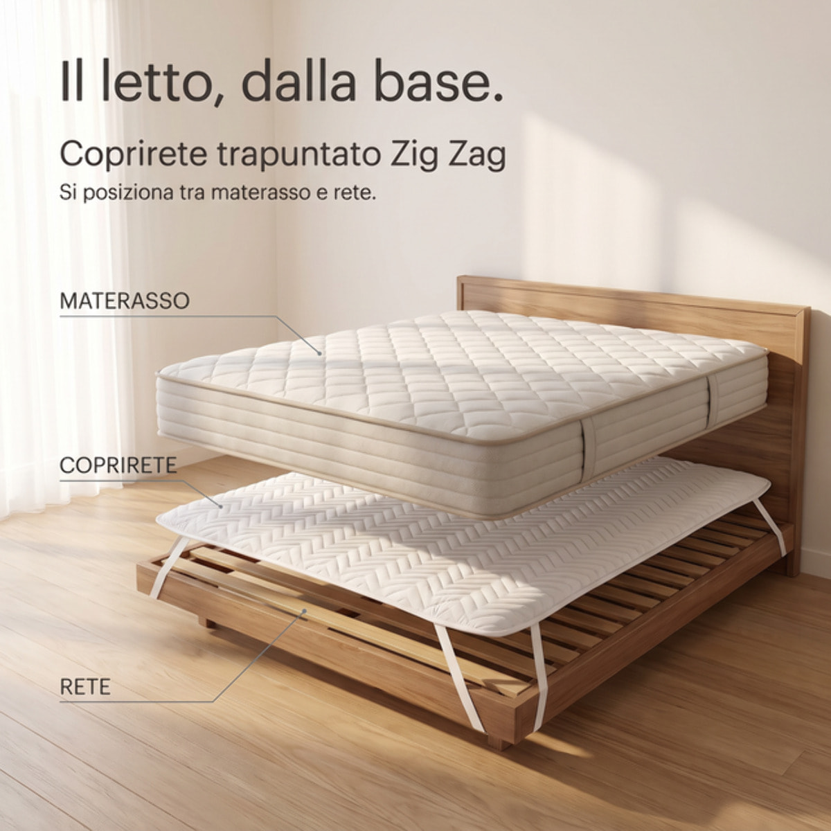 Coprirete Intrecci Trapuntato in Poliestere con Imbottitura 70 GSM e Nastri di Fissaggio