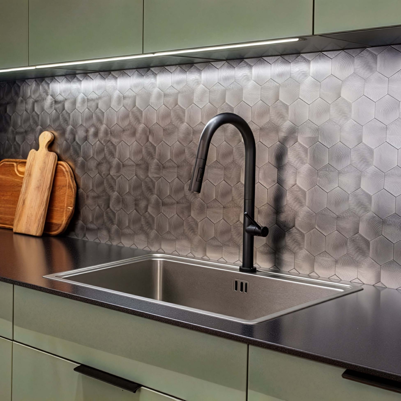 Crédence adhésive murale 3D  - Effet carrelage hexagonal 4 pièces - Argent