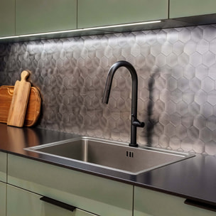 Crédence adhésive murale 3D  - Effet carrelage hexagonal 4 pièces - Argent