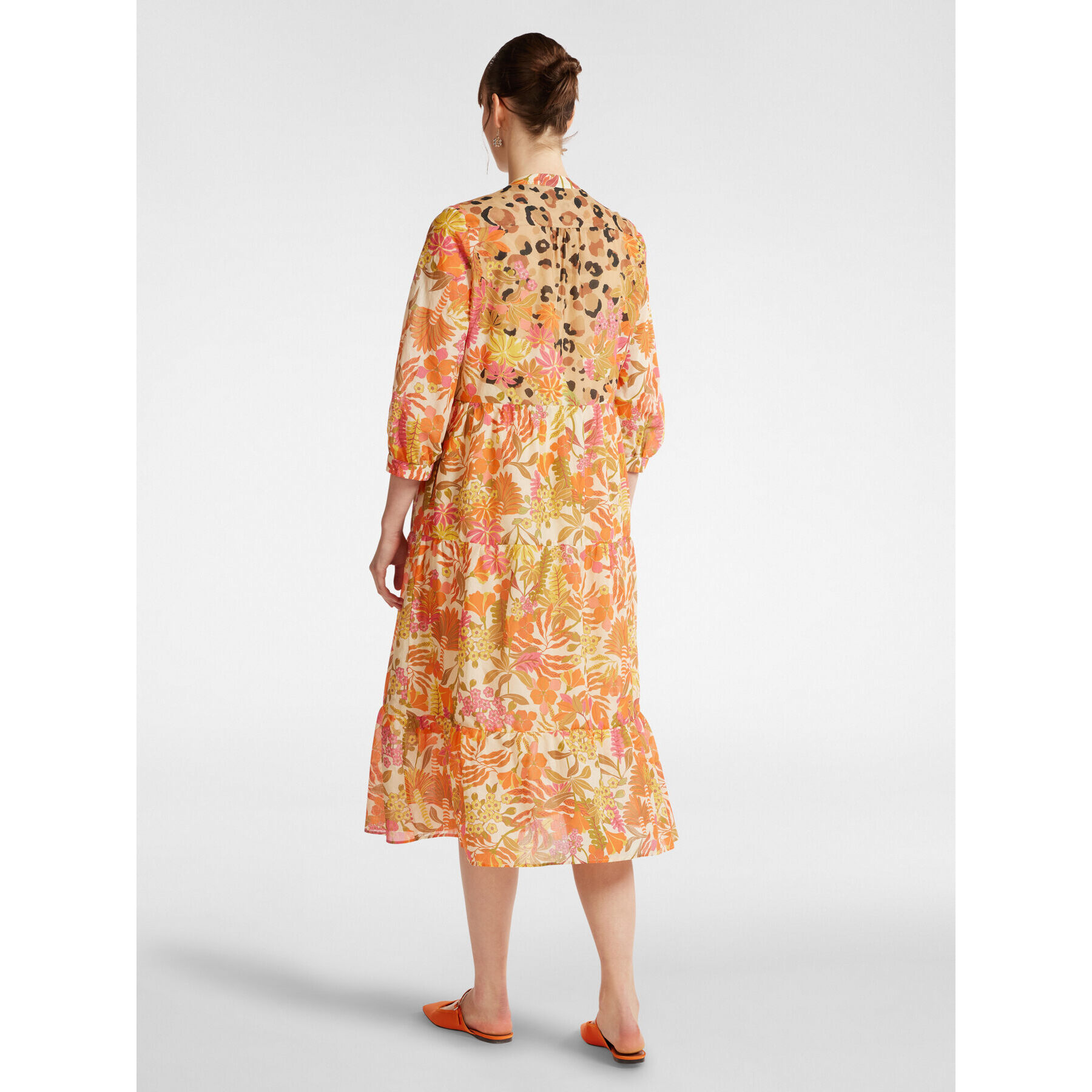 Elena Mirò - Vestido estampado con volantes - Naranja sol