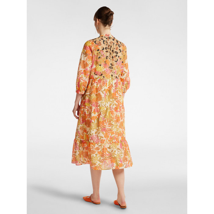 Elena Mirò - Vestido estampado con volantes - Naranja sol