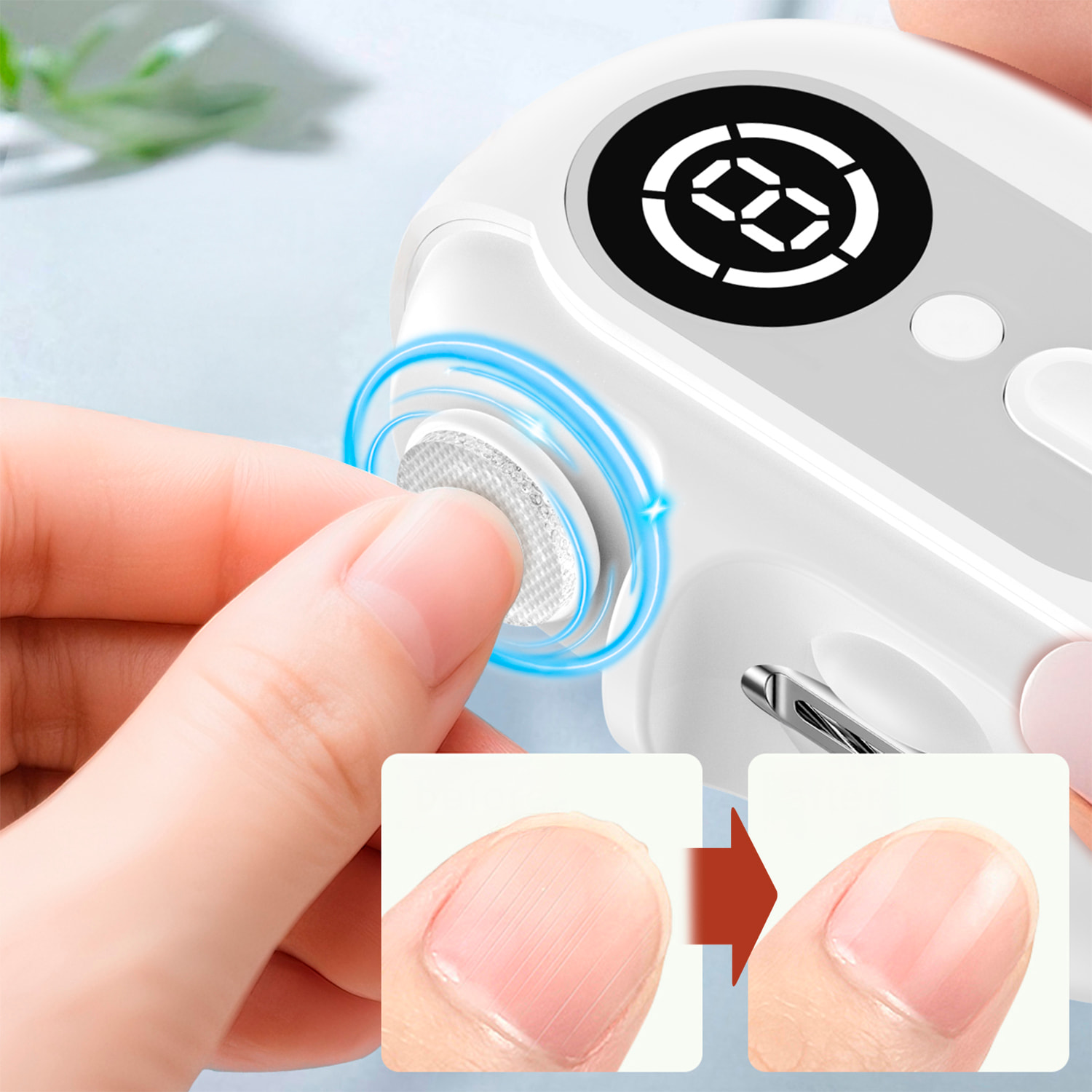 Corta uñas eléctrico 4 en 1. Recortar, limar, pulir, manicura. Con lámpara UV.