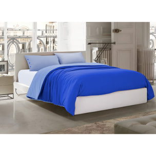 Parure Copripiumino Bicolor Estate/Inverno 100% Cotone Tinta Unita Amici Blu/Azzurro