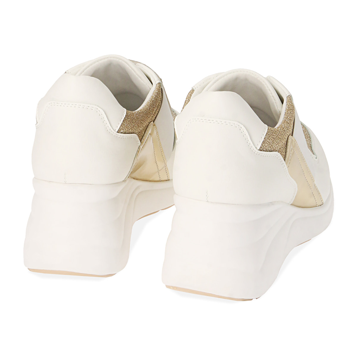 Slip-on blanco/oro, cuña 5,5 cm