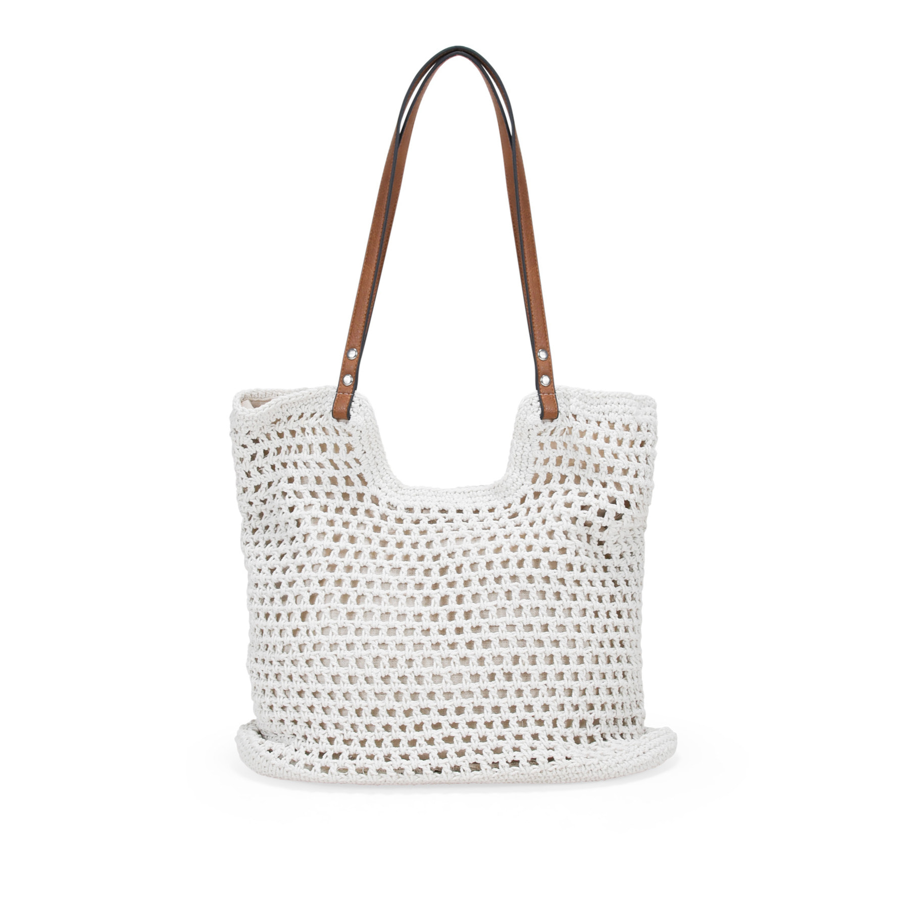 Bolso de hombro beige en crochet