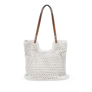 Bolso de hombro beige en crochet