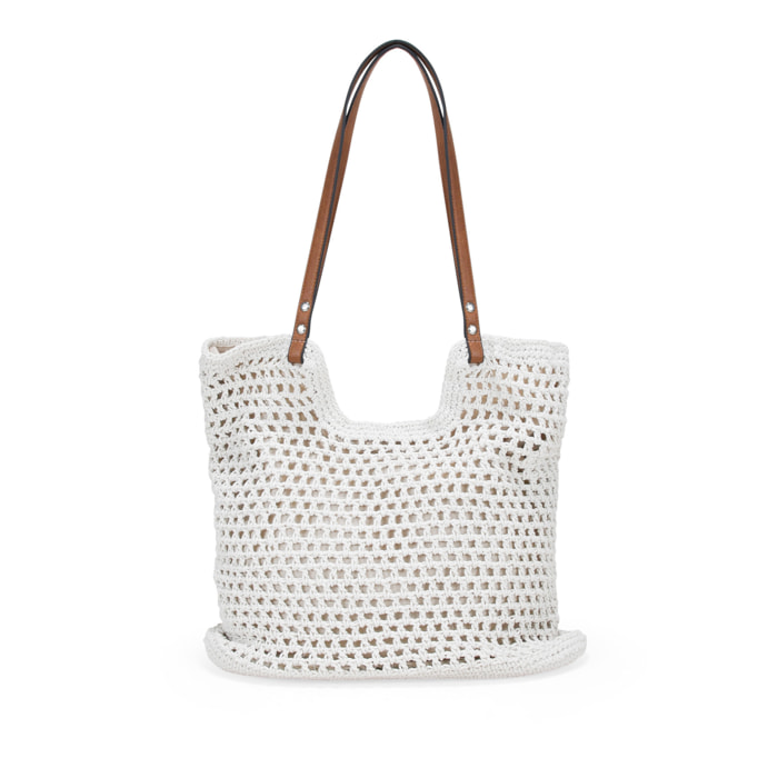 Bolso de hombro beige en crochet