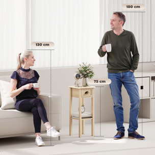 Mesa Auxiliar Rústica, Mesa Auxiliar para Sofá, con Cajón y Estante, Mesita de Noche para Salón, Dormitorio, 30x30x75 cm, Madera Natural