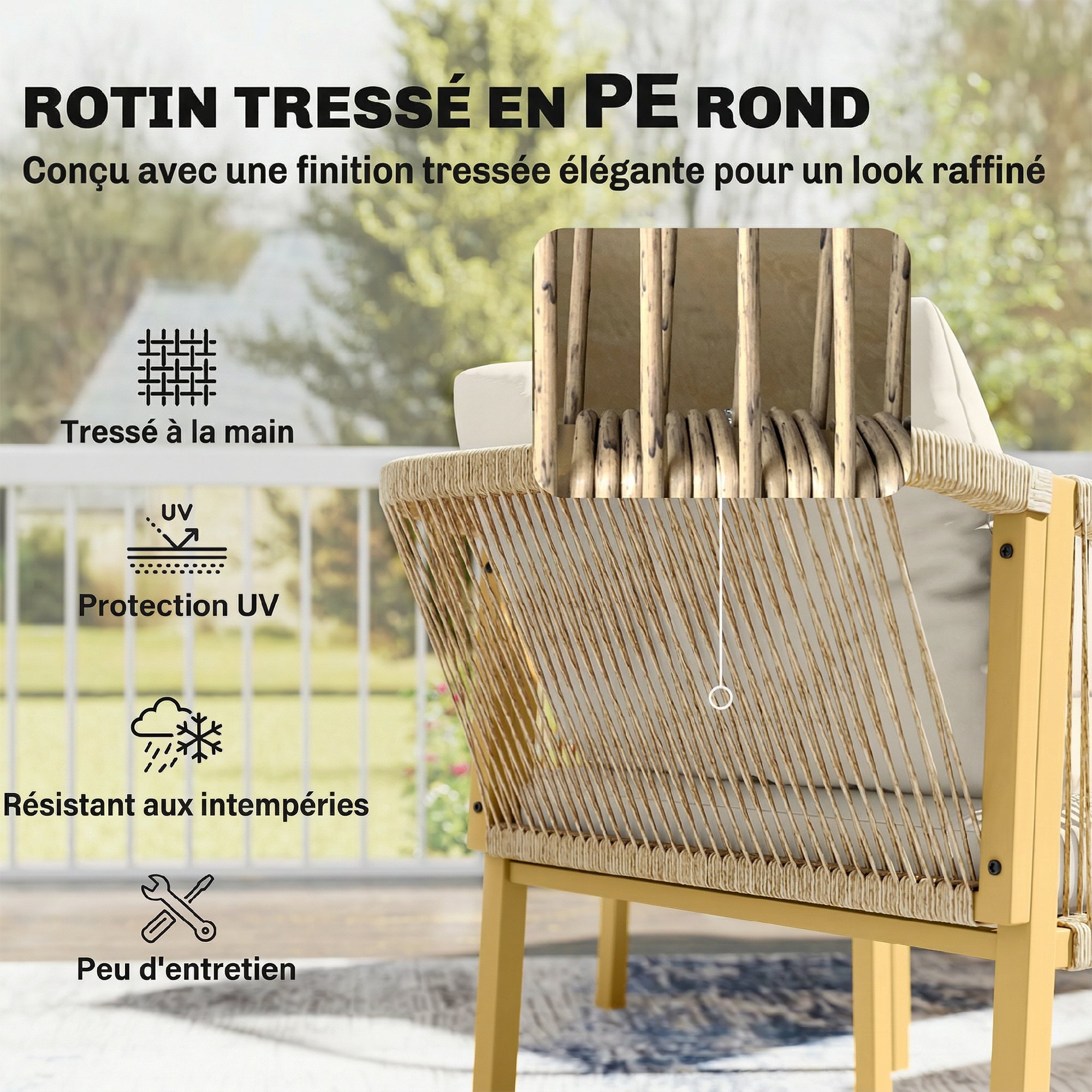 Salon de jardin colonial 4 places kaki beige