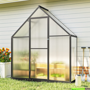 Serre de jardin alu polycarbonate - porte, lucarne - 1,7 x 0,58 x 1,95 m - noir