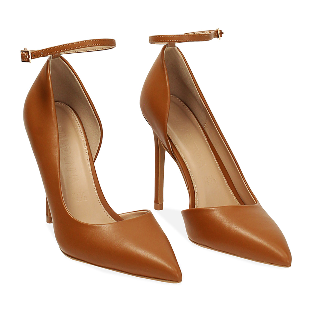Décolleté donna cognac con cinturino, tacco 11 cm