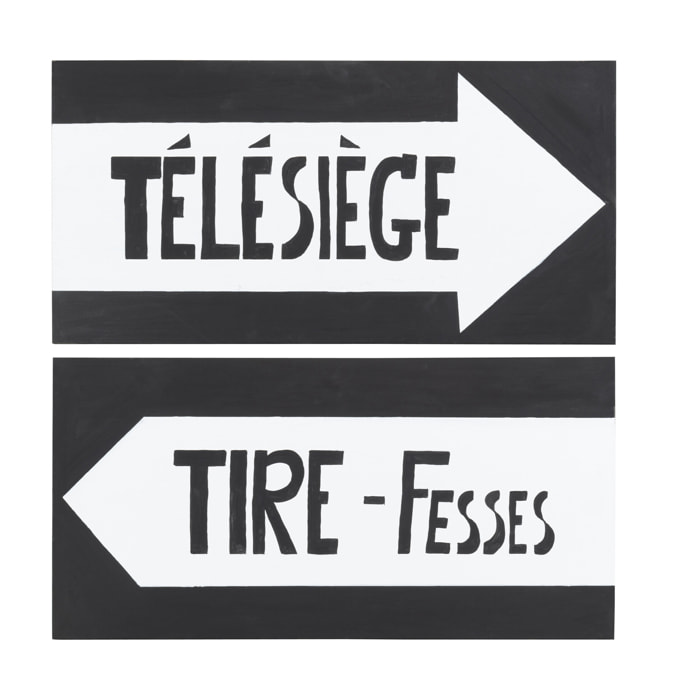 J-Line pancarte Flèche Ski - bois - noir/blanc - 2 pcs