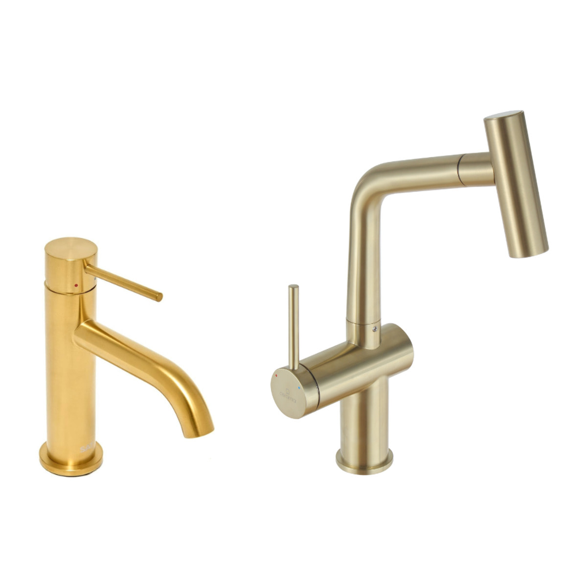 Aurum mitigeur lavabo + mitigeur cuisine Ceramia Timeless acier inoxydable, douchette extractible, or brossé (SATTMLBA185BG)