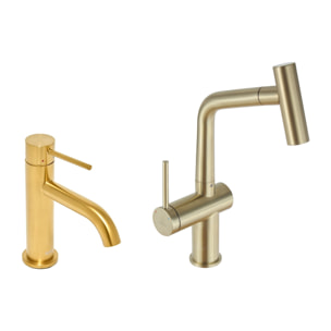 Aurum mitigeur lavabo + mitigeur cuisine Ceramia Timeless acier inoxydable, douchette extractible, or brossé (SATTMLBA185BG)