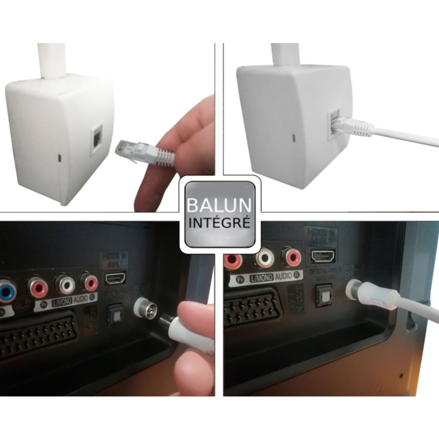 Câble antenne TV ESSENTIELB Blindé RJ45 vers Coaxial Mâle 9.52mm 2m - Adaptateur Impédance 100 Ohms pour Réseau VDI Grade 2 et 3