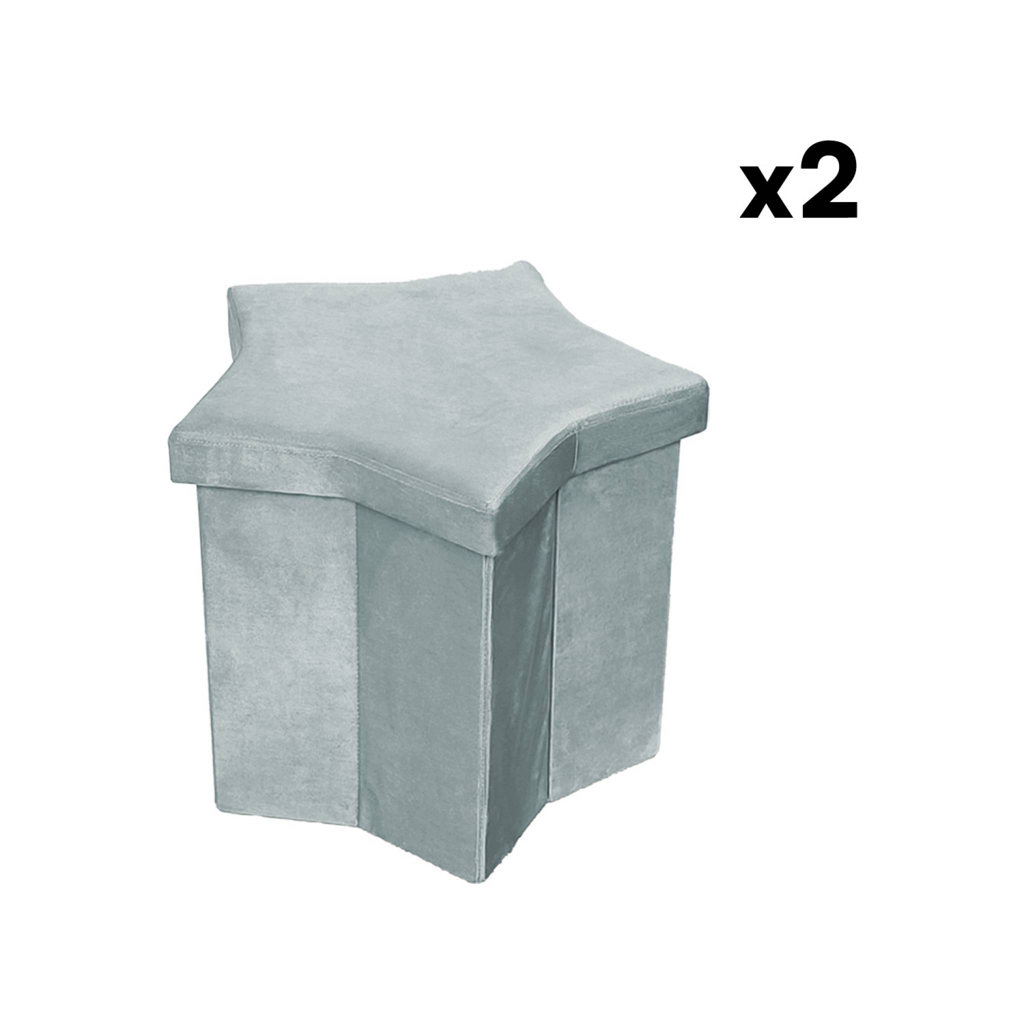 Lot de 2 tabourets-coffre pliables pour enfant avec assise en velours gris et en forme d'étoile