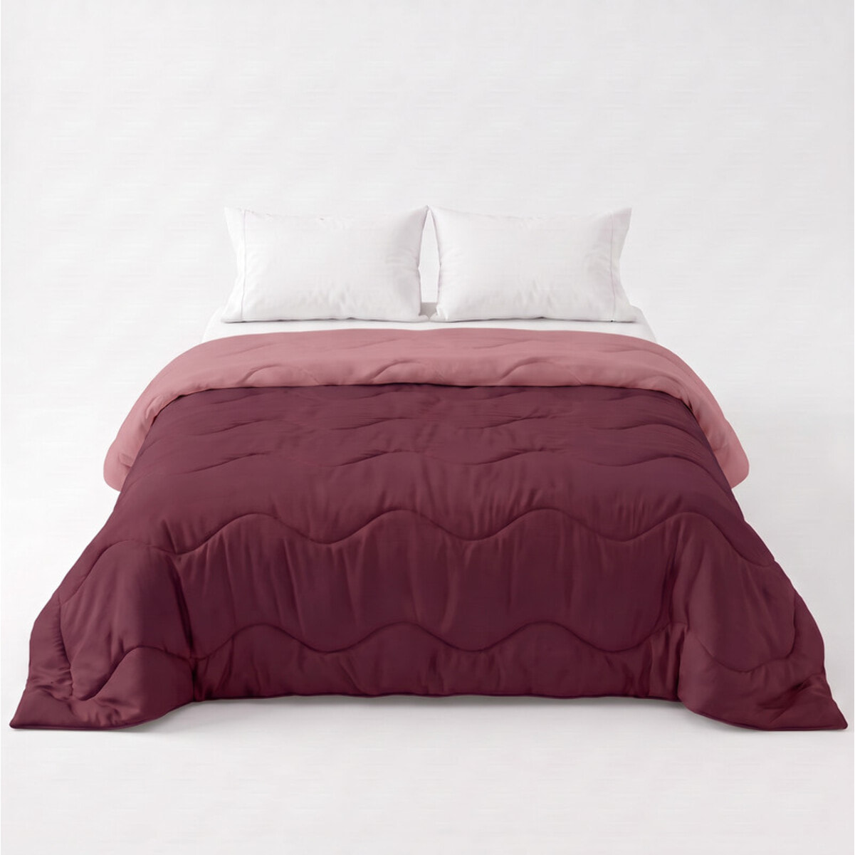 Trapunta invernale bicolor Made in Italy in microfibra di poliestere - Vinaccia/Rosa