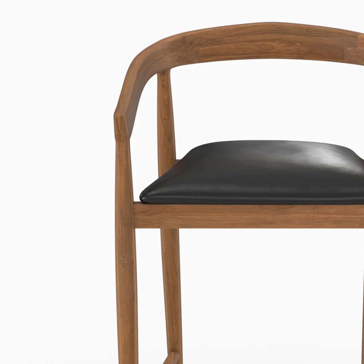 Lot de 2 chaises de bar 77 cm en teck vernis et assise en cuir noir - Bali