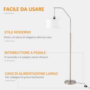 HOMCOM Lampada da Terra Moderna in Acciaio con Paralume in Tessuto, 65x33x158cm - Bianco