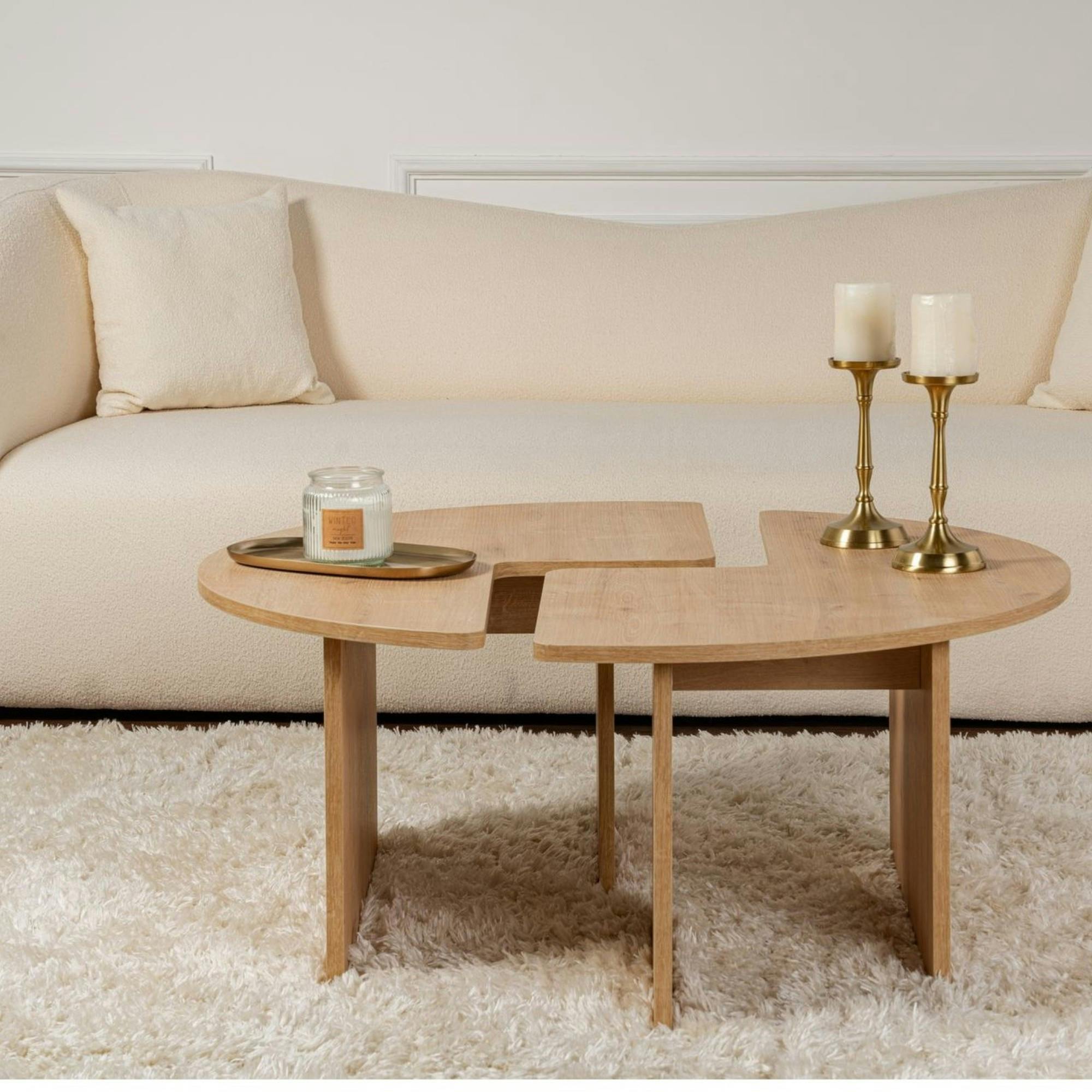 Table basse ronde effet bois de chêne - design puzzle MARFA