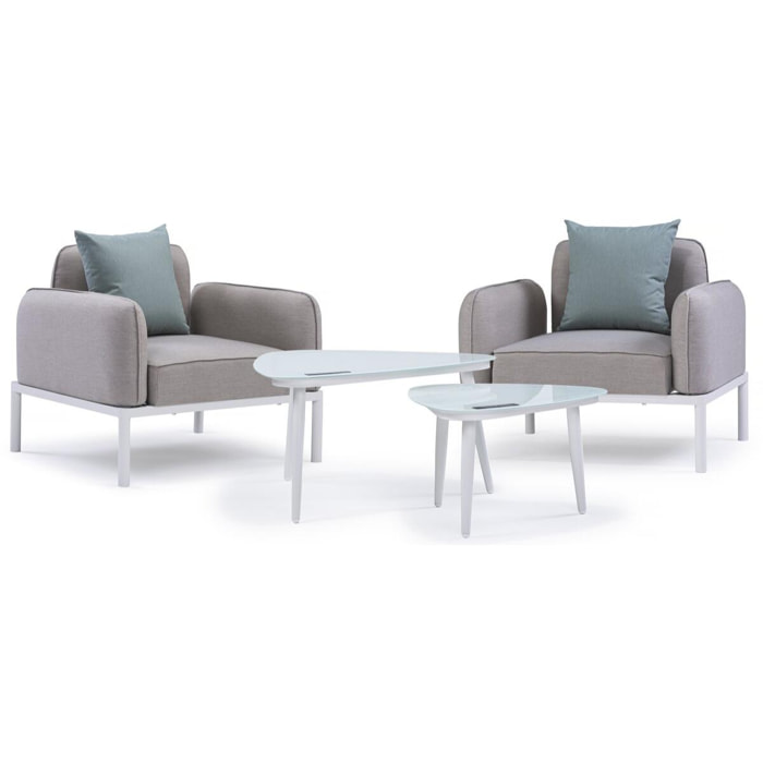 Salon de jardin en tissu ''Sevilla'' - 2 fauteuils + 2 tables basses - Gris