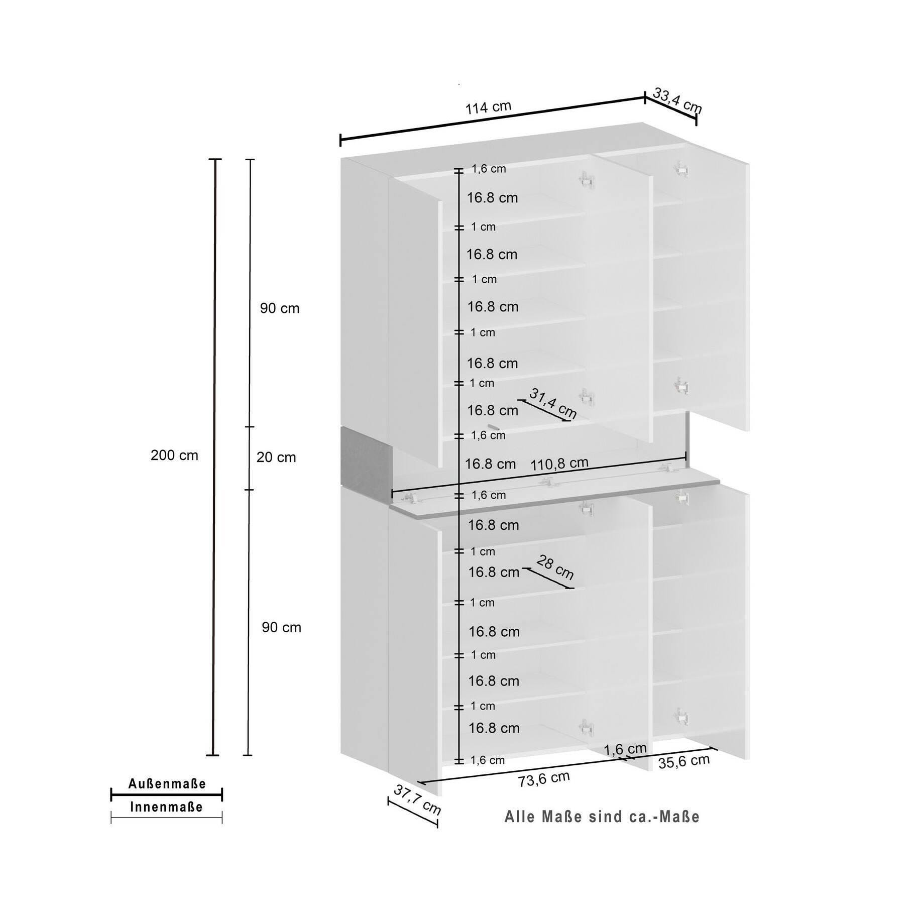 Scarpiera Dcancellier, Porta scarpe salvaspazio a 7 ante, Armadio multifunzione da ingresso, 114x38h200 cm, Bianco e Rovere