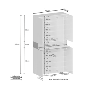 Scarpiera Dcancellier, Porta scarpe salvaspazio a 7 ante, Armadio multifunzione da ingresso, 114x38h200 cm, Bianco e Rovere