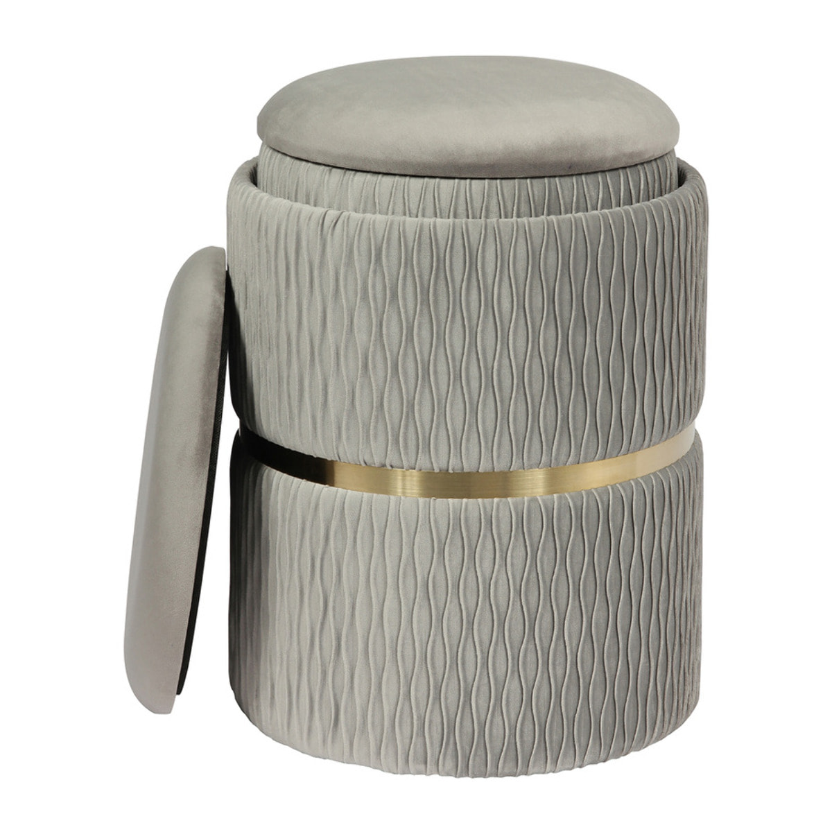 Set di 2 Pouf Contenitori Zora in Velluto Grigio