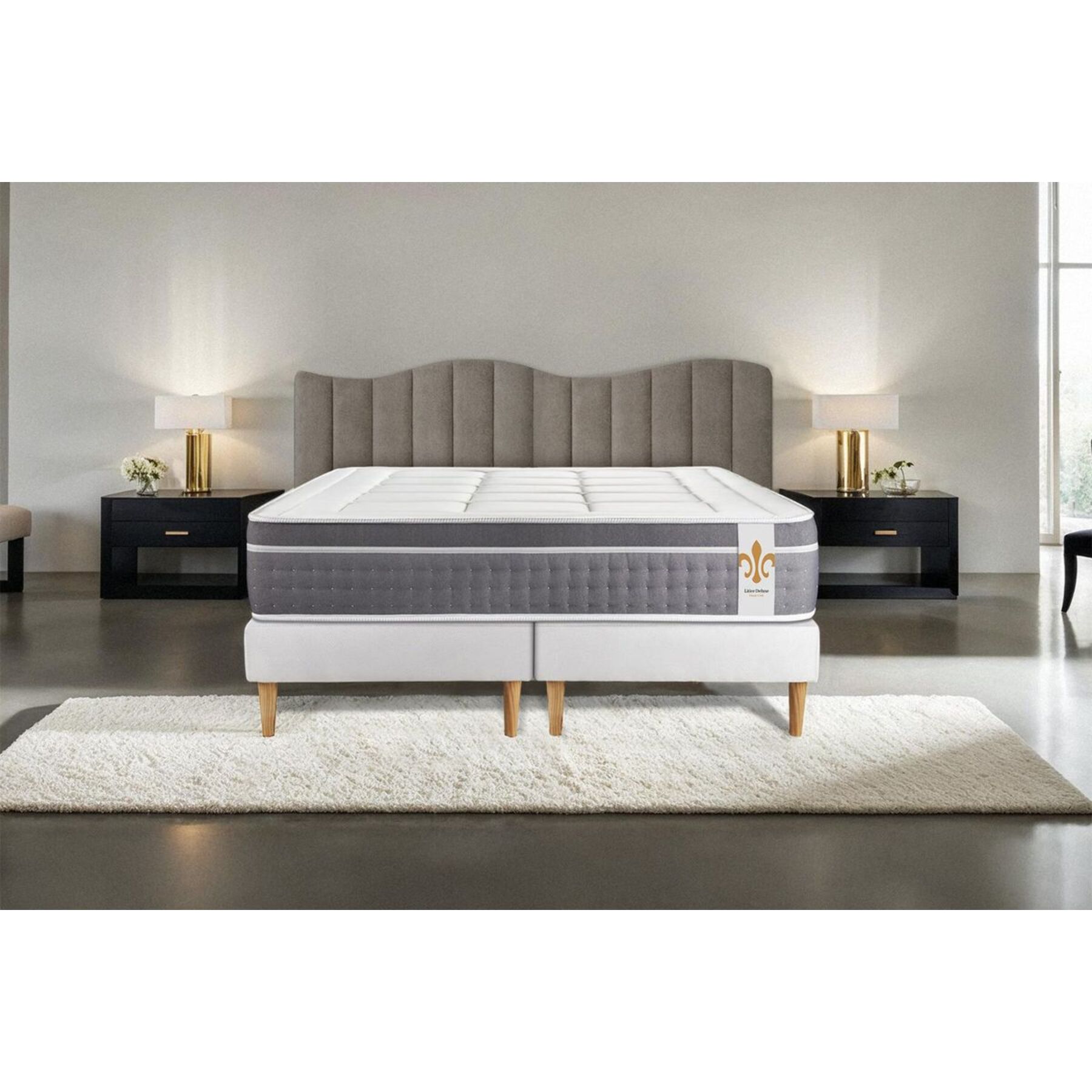 Ensemble Matelas Trente - 30cm - Ressorts ensachés et mémoire de forme - Confort d'exception - Sommier Tapissier Blanc