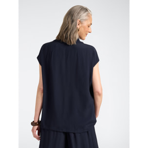 Elena Mirò - Blusa con scollo drappeggiato e coulisse - Blu