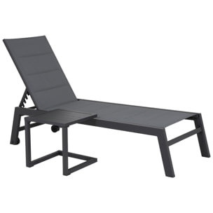 Set bain de soleil et table d'appoint BARBADOS en textilène gris - aluminium gris anthracite