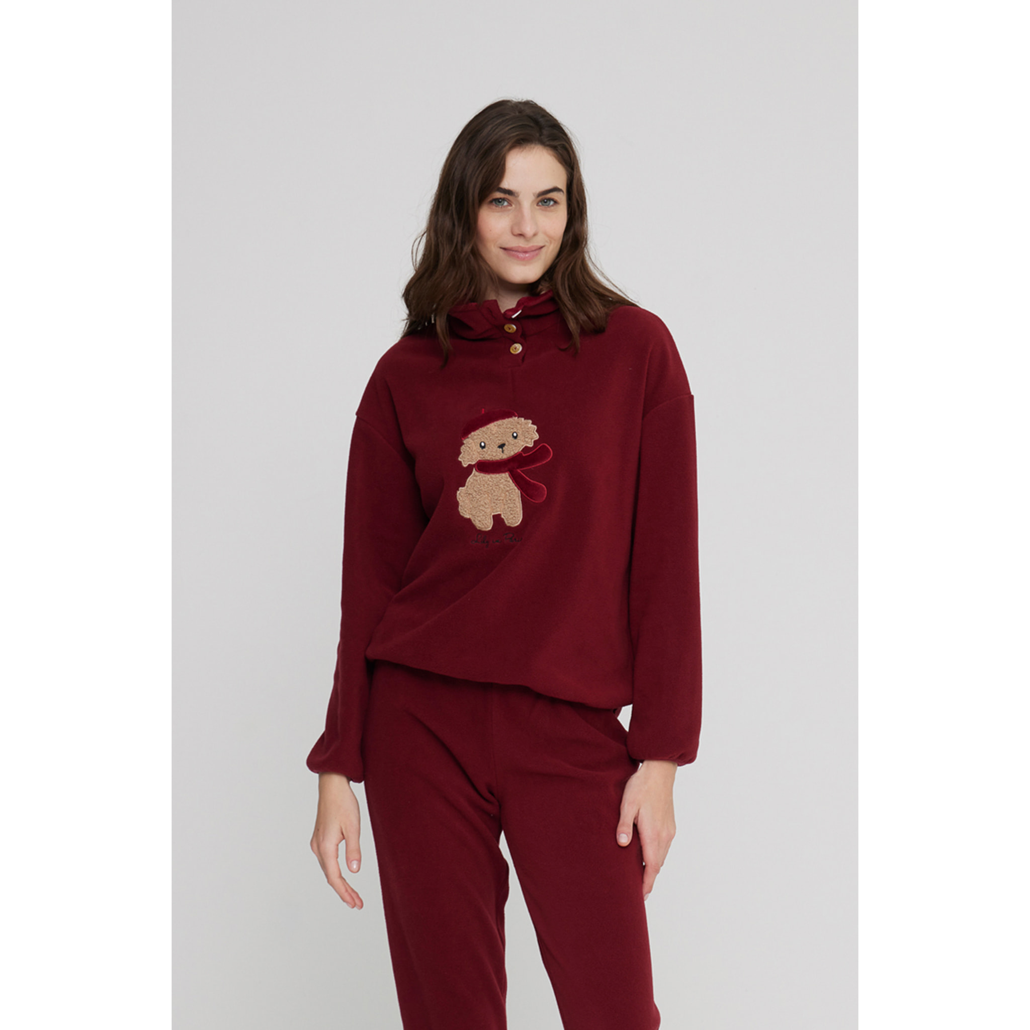 Pigiama donna lily in paris in pile con collo tre bottoni Noidinotte