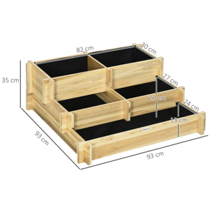 Jardinera de Madera Arriate de Jardín de 3 Niveles con Diseño de Escalera y Tela no Tejida para Cultivos Plantas Flores para Terraza Jardín 93x93x35 cm Natural