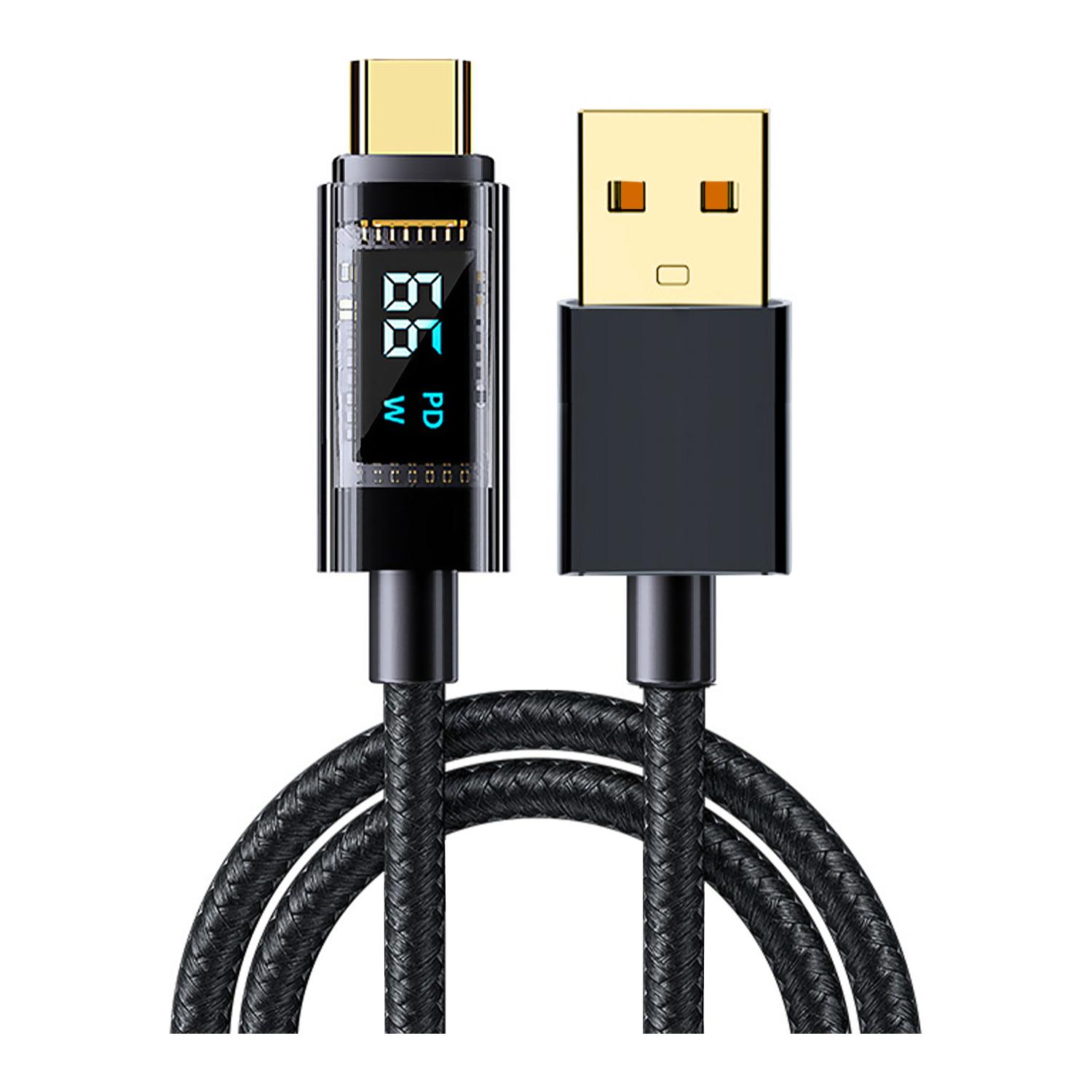 Cable USB 2.0 a USB-C de 66W/6A, carga rápida, pantalla digital, 1,2 metros.