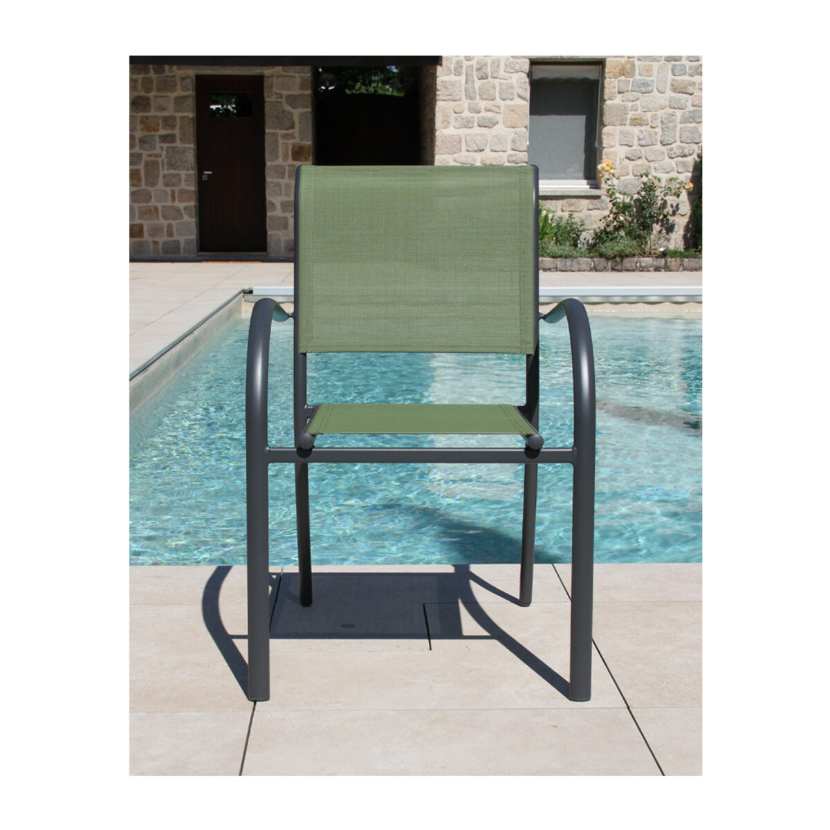 HONFLEUR BEZIERS - Ensemble table et chaises de jardin  - Gris Anthracite et Vert sauge