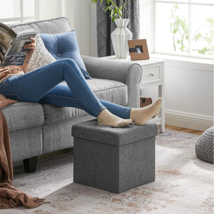Pouf contenitore pieghevole grigio scuro in simil lino