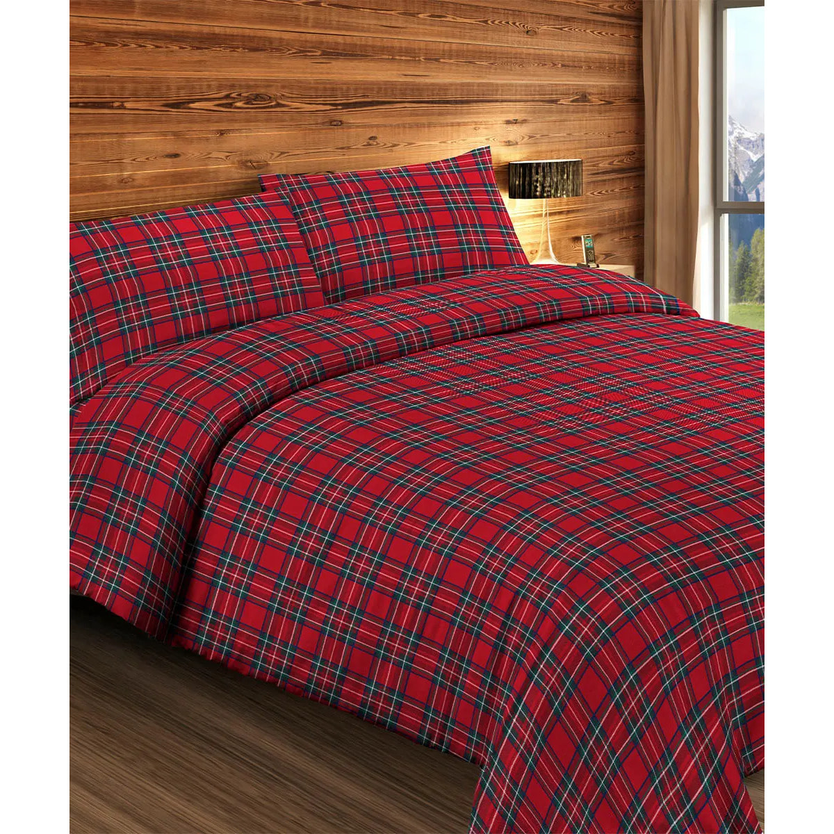 Parure Copripiumino Kilt Rosso per letto singolo in 100% Cotone e Made in Italy, disegno tirolese