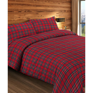 Parure Copripiumino Kilt Rosso per letto singolo in 100% Cotone e Made in Italy, disegno tirolese